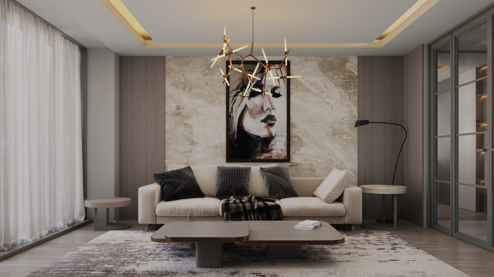 Mermer ve Kontrast salon tasarım çalışması